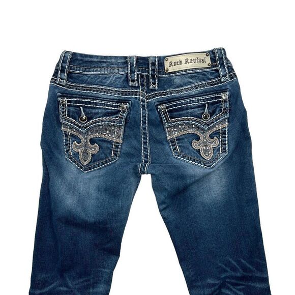 Rock Revival Avery Jeans Women's Size 27 Blue Straight Stretch Embroidered Denim - Picture 5 of 8
